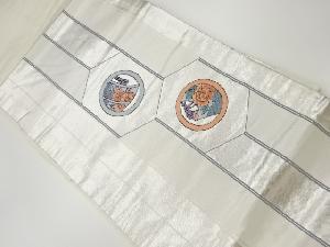 縞に亀甲・梅・牡丹模様織出し名古屋帯